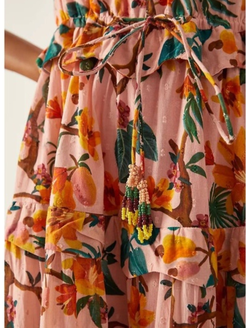 FARM Rio Pink Floral Tie-Shoulder Maxi Dress with Green and Orange Accents - Picture 2 of 3